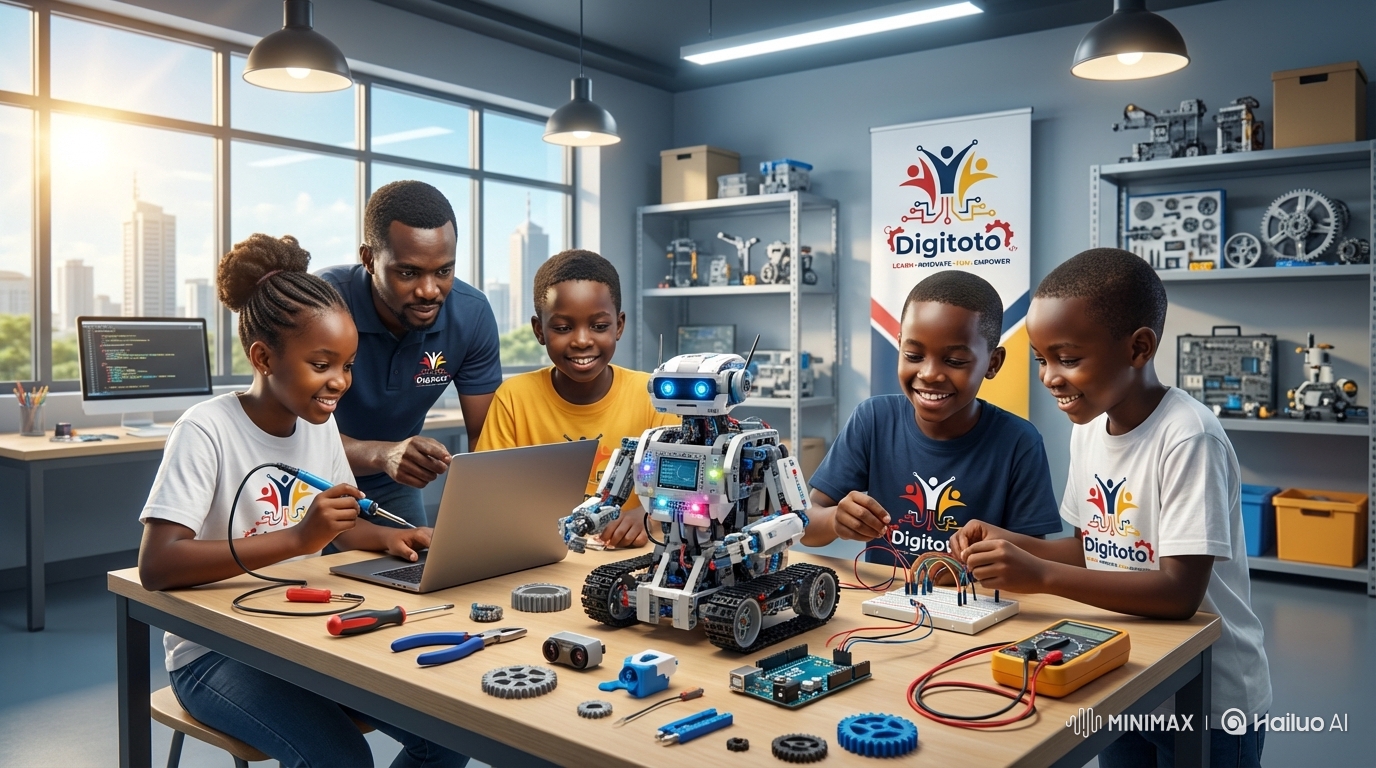 Children learning Robotics coding and programming at DigiToto Kenya